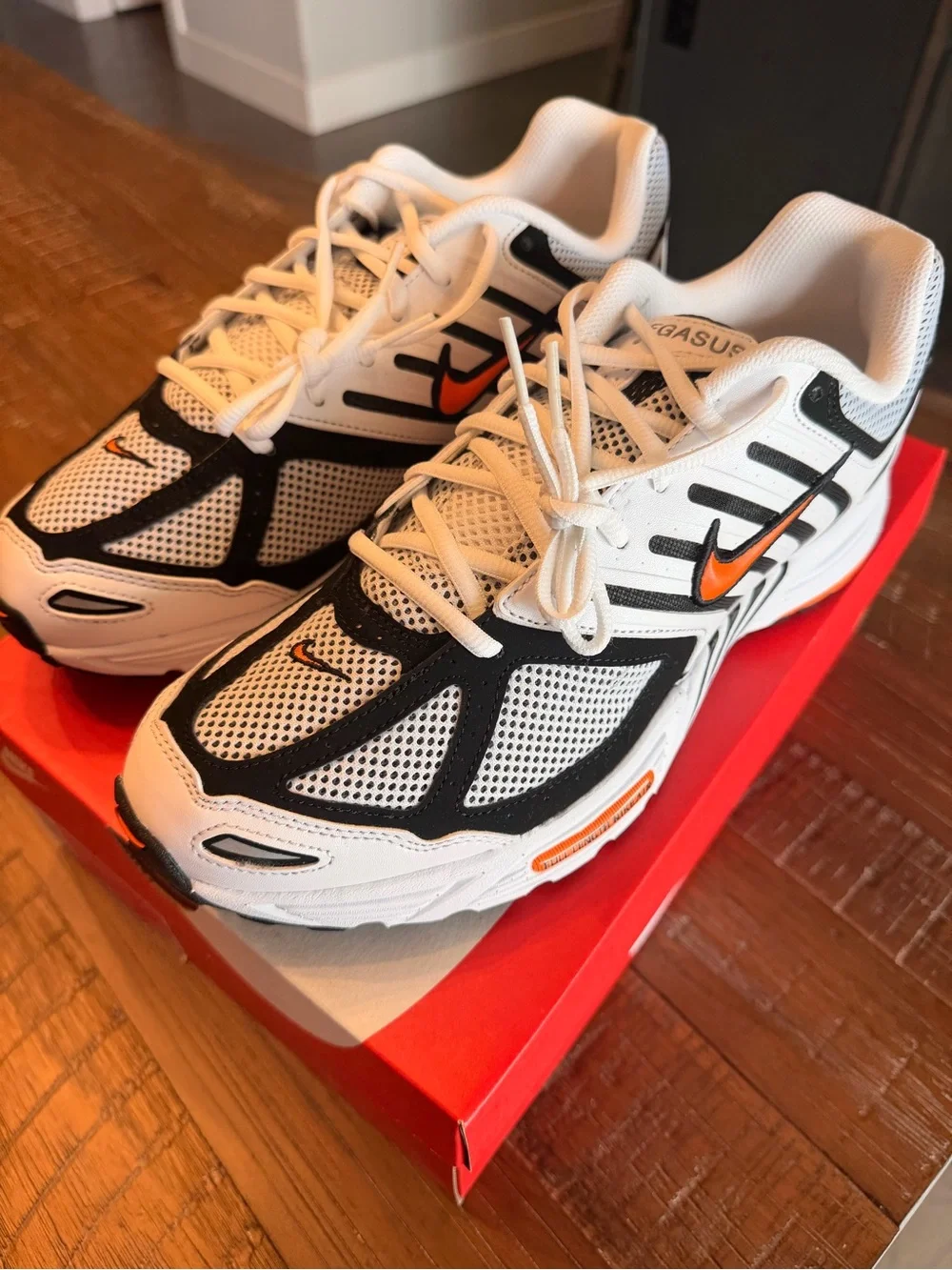 Nike Pegasus White Black Orange Mesh Running Sneakers